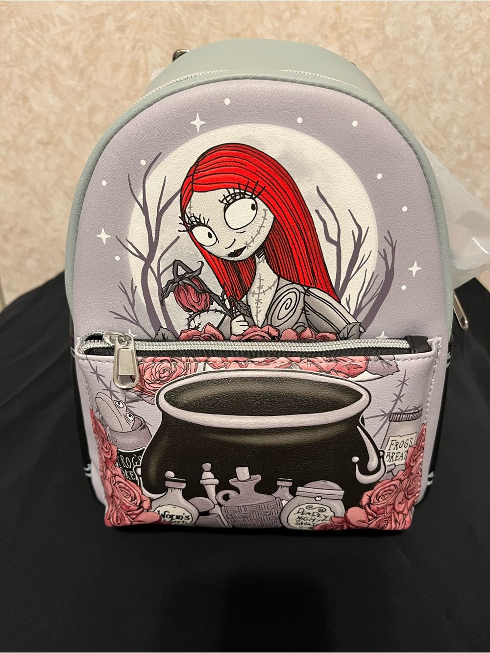Red-Haired Character Graphic Mini Backpack in Light Gray